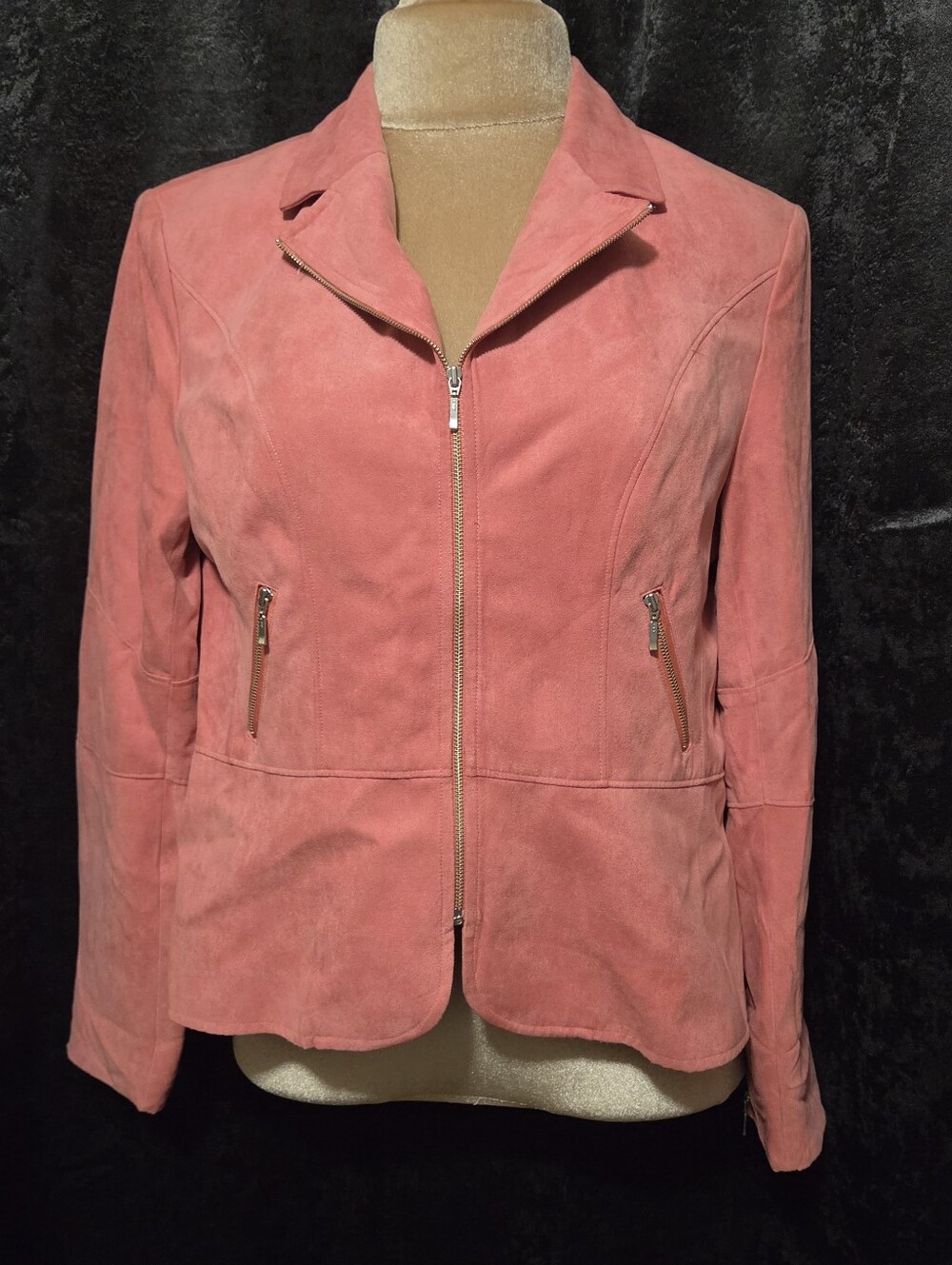 Conrad C Size 12 Suede Zip-Front Jacket in Dusty Rose